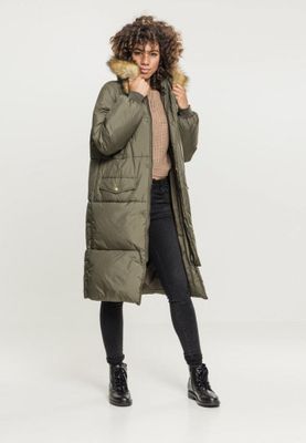Long puff jacket with fur hood