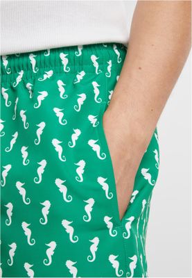 Pattern Swim Shorts Bright Green Seahorse