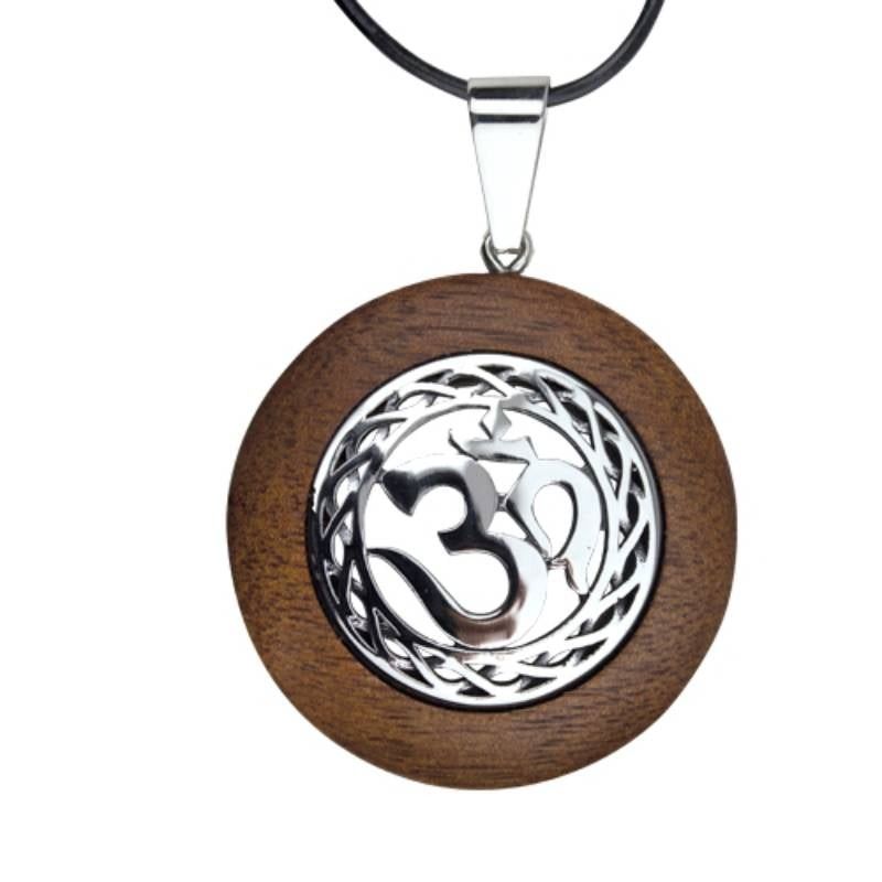 "Om" wooden pendant necklace