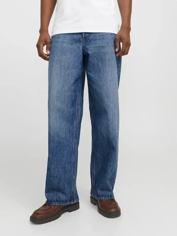 Mörkblå stentvättade wide fit jeans - DAVE