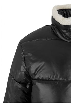 Women's shiny puffer jacket with teddy cuffs