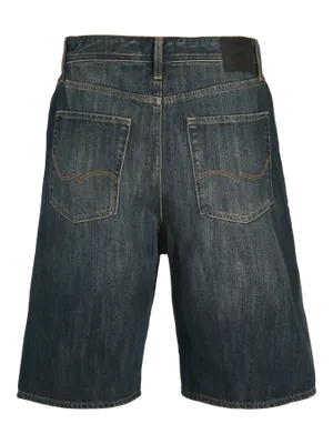 Långa mörkblå jeansshorts herr - tvättad finish