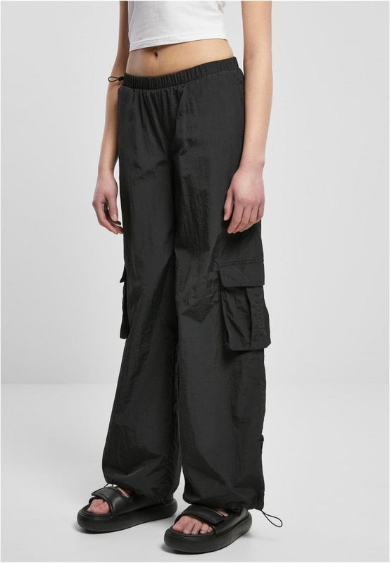 Wide nylon cargo pants for women