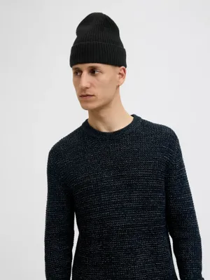 Premium Beanie Herr – Svart Stickad Mössa i Ull och Kashmir