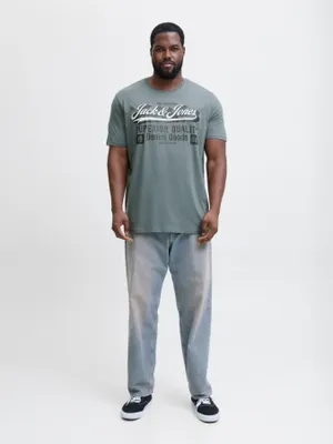 Blå T-shirt med logotryck herr plus size – Jack & Jones