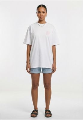 T-shirt för dam med blomma bröst blommor rygg – vit