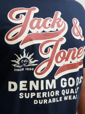 Mörkblå T-shirt med tryck herr plus size – Jack & Jones