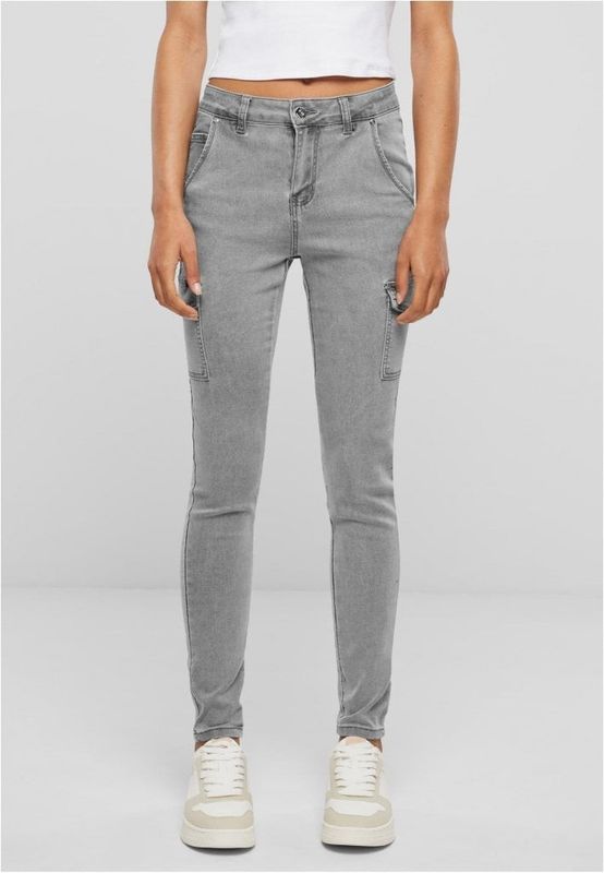 Grå cargo jeans med høj talje til kvinder