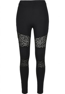 Black leggings with lace in leopard pattern