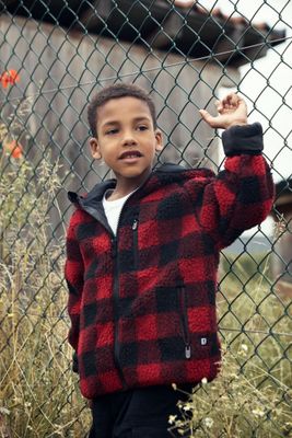Teddy jacket checkered black/red - Child