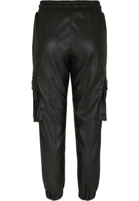 Trousers with leg pocket in fake leather