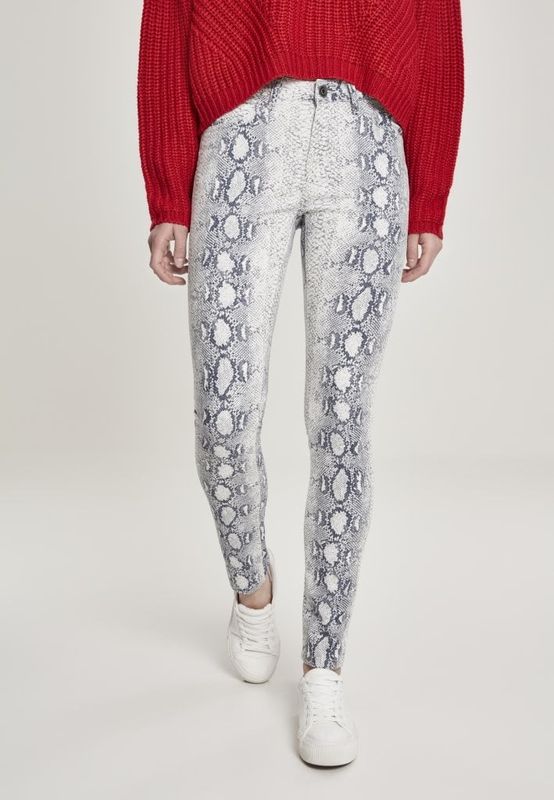 Tight stretch twill pants lady with snake pattern
