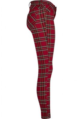 Red checkered slim pants lady