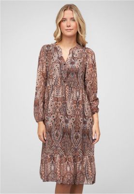 V-neck Dress with button placket and paisley pattern