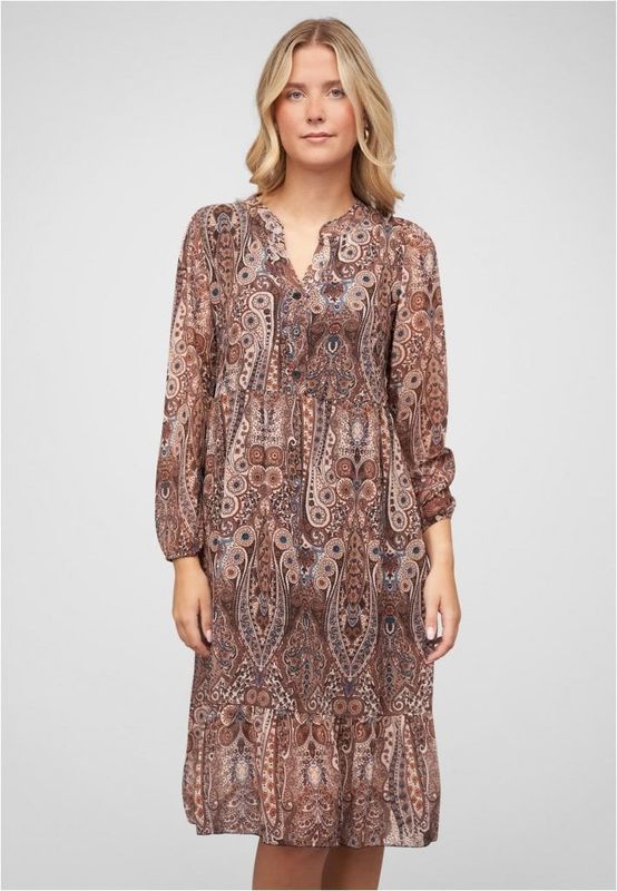 V-neck Dress with button placket and paisley pattern