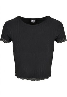 Shaped black top with lace