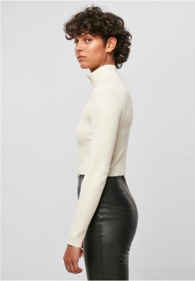 Ladies Cropped Rib Knit Zip Cardigan
