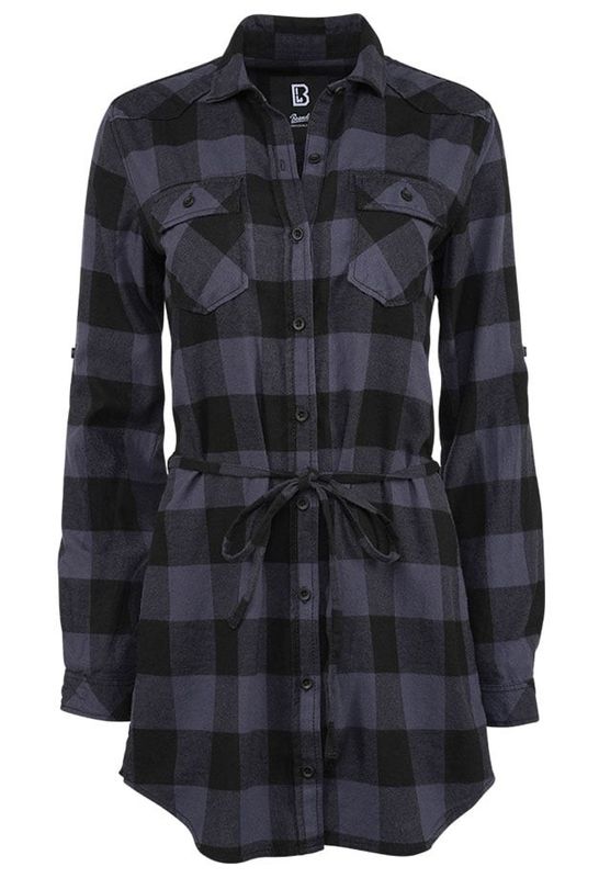 Langærmet flannel skjortekjole - dame