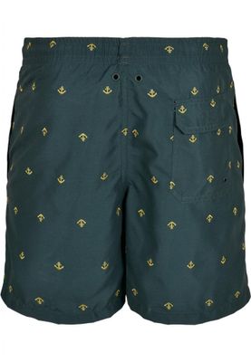 Dark green swimming shorts with golden anchors