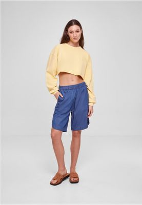 Ladies Cropped Flower Embroidery Terry Crewneck