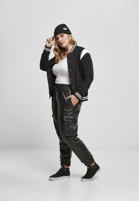 Trousers with leg pocket in fake leather