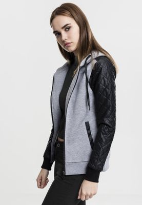 Grå Diamond zip hoodie med läderdetaljer