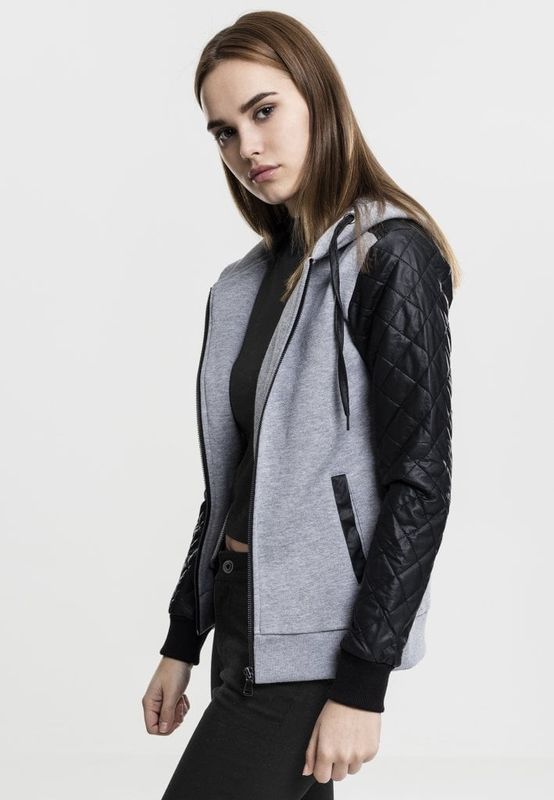 Grå Diamond zip hoodie med läderdetaljer