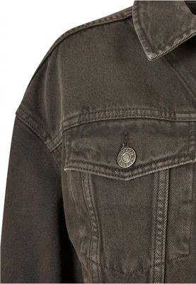 Light Oversized Short Denim Jacket with Metal Buttons