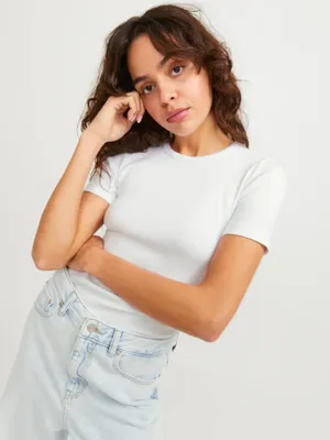 Ribbad T-shirt Med Rund Hals dam
