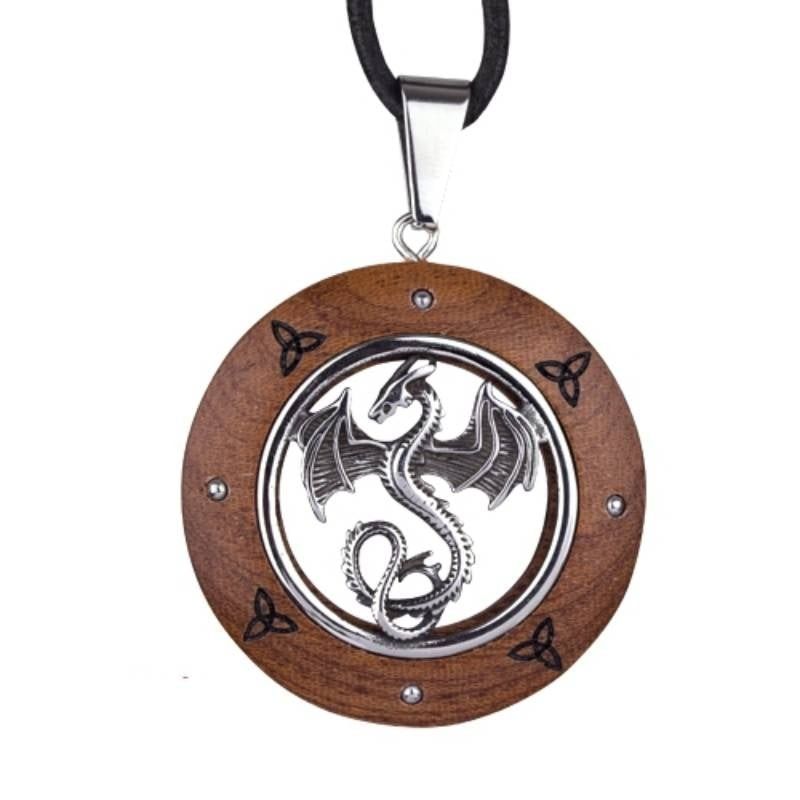 Dragon wooden pendant necklace