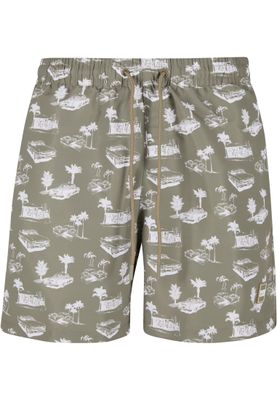 Pattern Swim Shorts Pale Olive/White