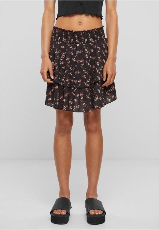 Short flounce skirt with floral pattern