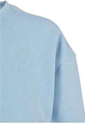 Ladies Cropped Flower Embroidery Terry Crewneck