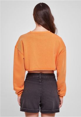 Ladies Cropped Flower Embroidery Terry Crewneck