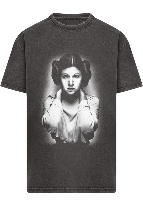 Star Wars T-shirt för herr Princess Leia Picture Acid Wash – svart
