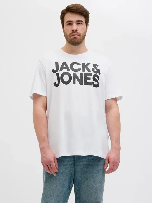 JACK & JONES Vit T-shirt Plus Size – Herr med Stor Svart logga