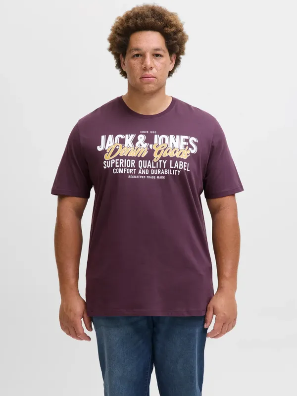 Plommonfärgad T-shirt med tryck herr plus size – Jack & Jones