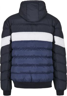 Three-colored padded men's jacket with hood