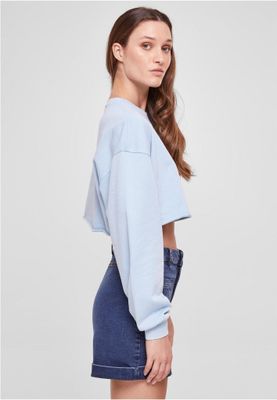 Ladies Cropped Flower Embroidery Terry Crewneck