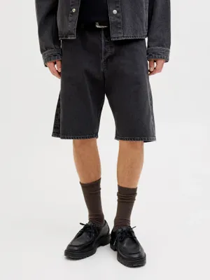 Baggy fit shorts i svart stonewash denim