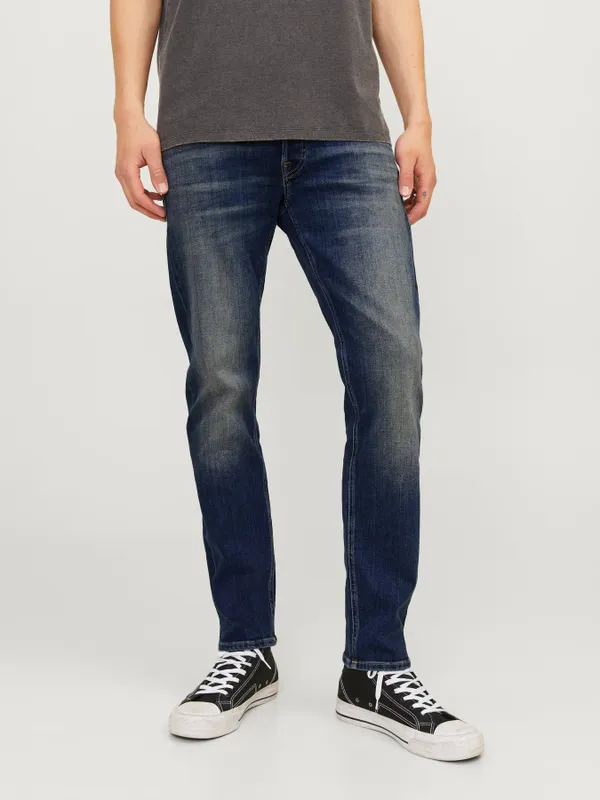 Mörka tapered fit jeans med stretch - MIKE