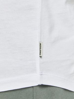 White t-shirt with black stripes on the sleeves for men