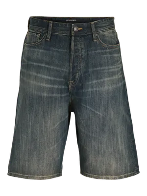 Långa mörkblå jeansshorts herr - tvättad finish