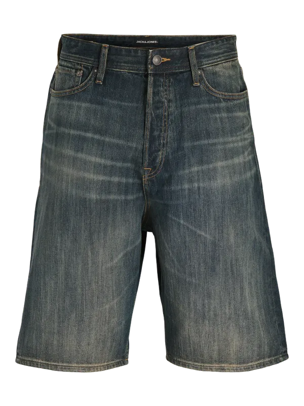 Långa mörkblå jeansshorts herr - tvättad finish
