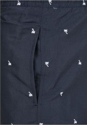 Dark blue swim shorts with palm trees