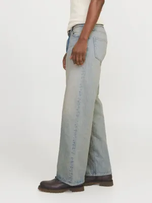 Ljusa stentvättade wide fit jeans herr  - DAVE