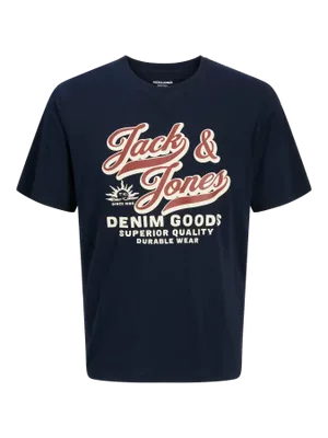 Mörkblå T-shirt med tryck herr plus size – Jack & Jones