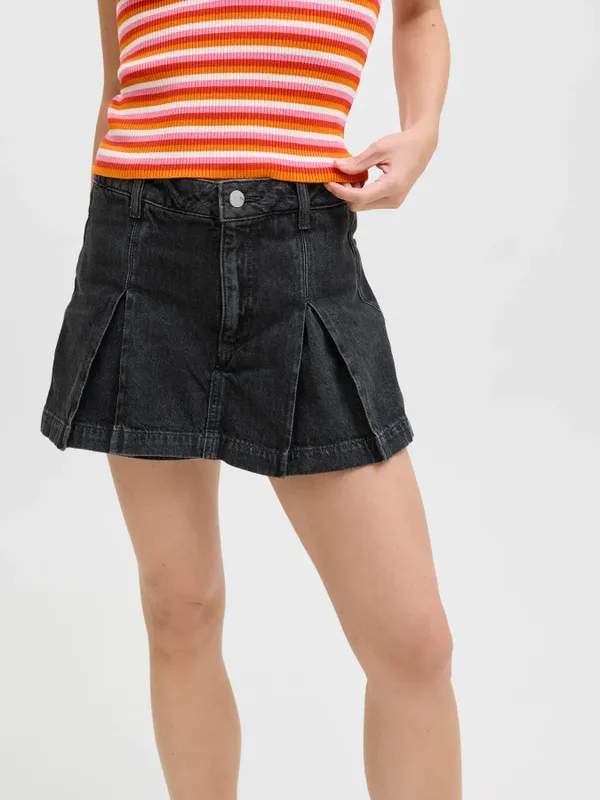 Plisserad Högmidjad jeansshorts
