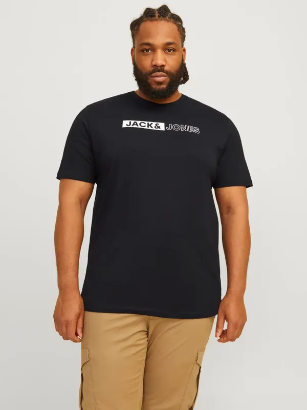 Jack & Jones Plus Size T-shirt med logotryck – Svart