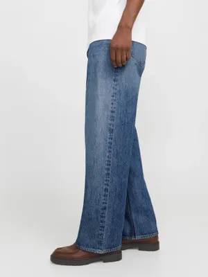 Mörkblå stentvättade wide fit jeans - DAVE